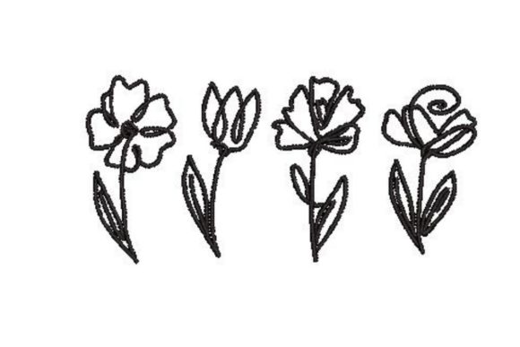 Single Line Flower Art for Seasonal Embroidery